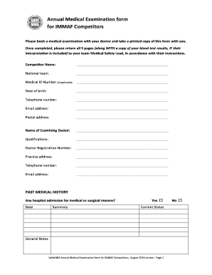  Annual Medical Examination Form 2016