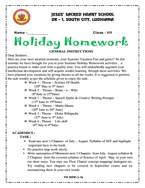 Holiday Homework for Class 1 PDF  Form
