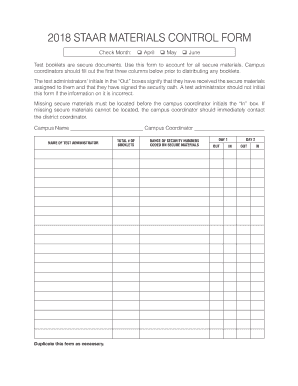 Staar Materials Control Form