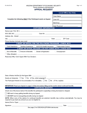  Arizona Department of Economic Security Fa 100 Benefits Form 2018-2024