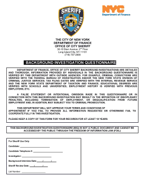 Download the Background Investigation Questionnaire NYC Gov  Form