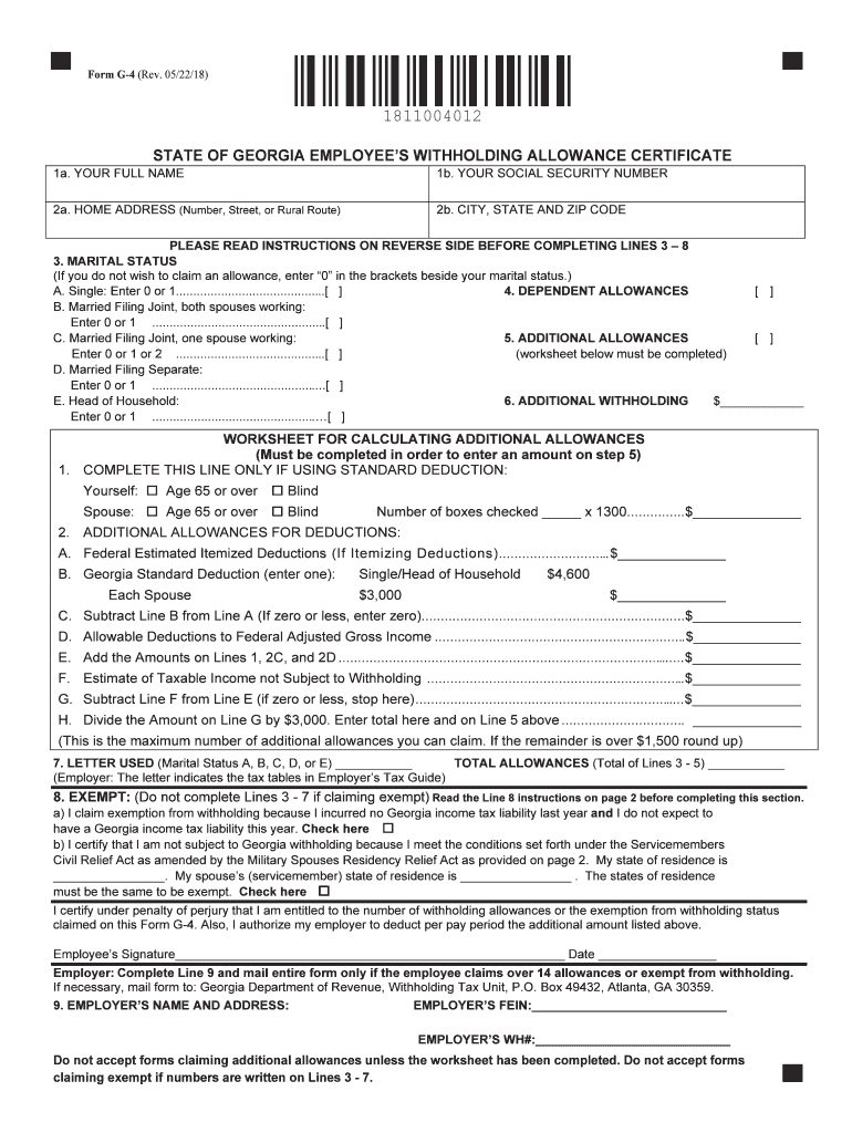  State of Georgia Employee's Withholding Allowance Certificate 2018