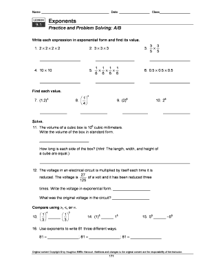 Lesson 9 1 Exponents Practice and Problem Solving a B Answer Key  Form