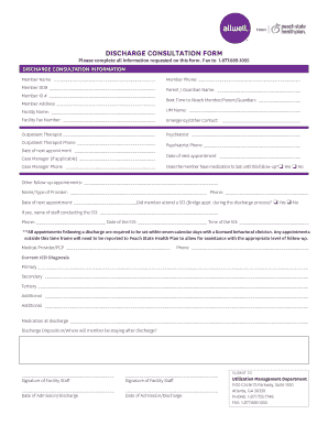 Allwell from Peach State Health Plan Discharge Consultation Form Discharge Consultation Form