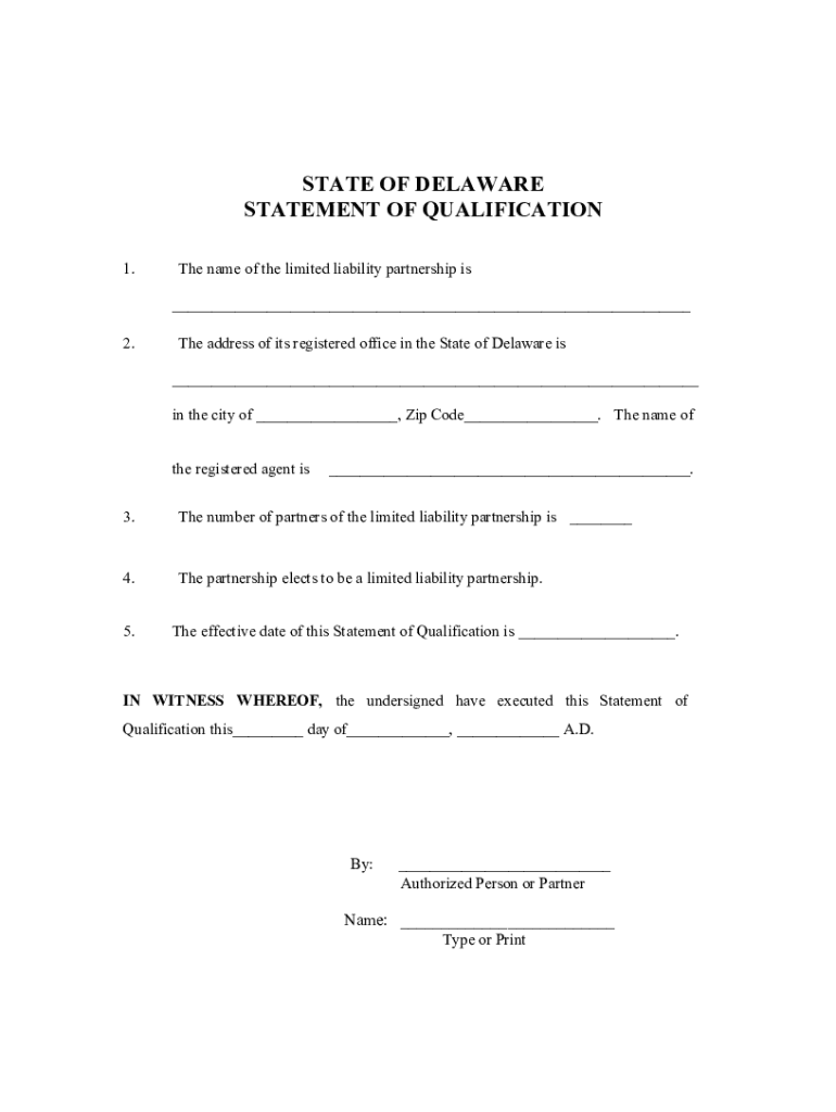 Statement of Qualification of Limited Liability Delaware Gov  Form
