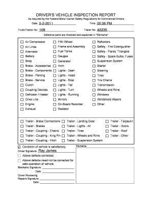 Driver Vehicle Inspection Report  Form