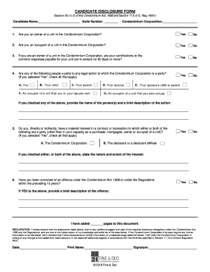 Candidate Disclosure Form Ontario