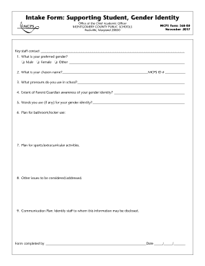  Intake Form Supporting Student, Gender Identity MCPS Form 560 80 2017