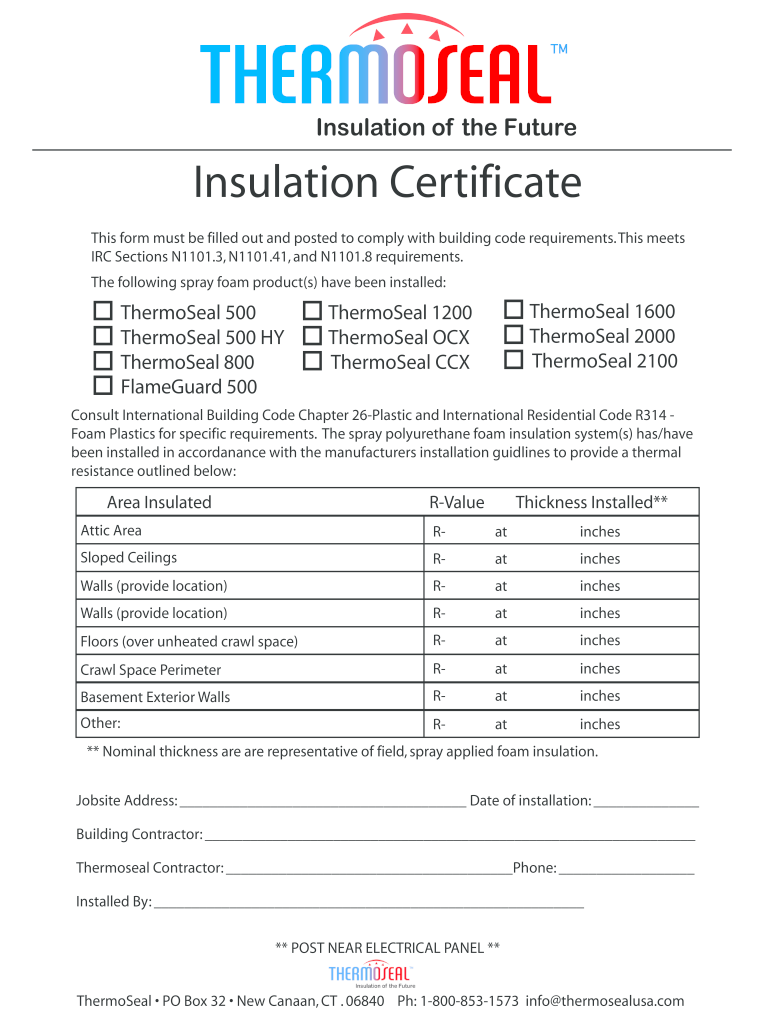 Insulation Certificate  Form