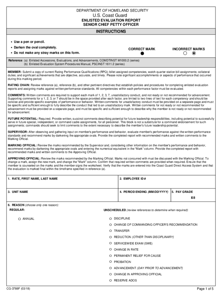 CG3788F PDF Enlisted Evaluation Report Senior Chief Petty Officer  Form