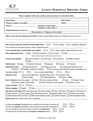  Client Personal History Form Associated Clinic of Psychology 2017-2024