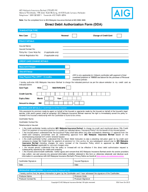 Direct Debit Authorization Form AIG