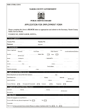 Narok County Public Service Board Application Form