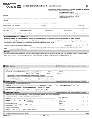 Medical Examination ReportDrivers Licence This Report Serves to Assess a Drivers Overall State of Health  Form