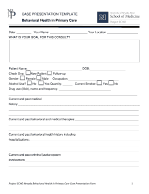 Behavioral Health ECHO Case Presentation Form