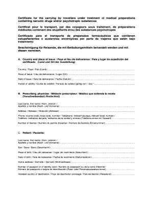  Certificate for the Carrying by Travellers under Treatment of Medical Preparations 2011