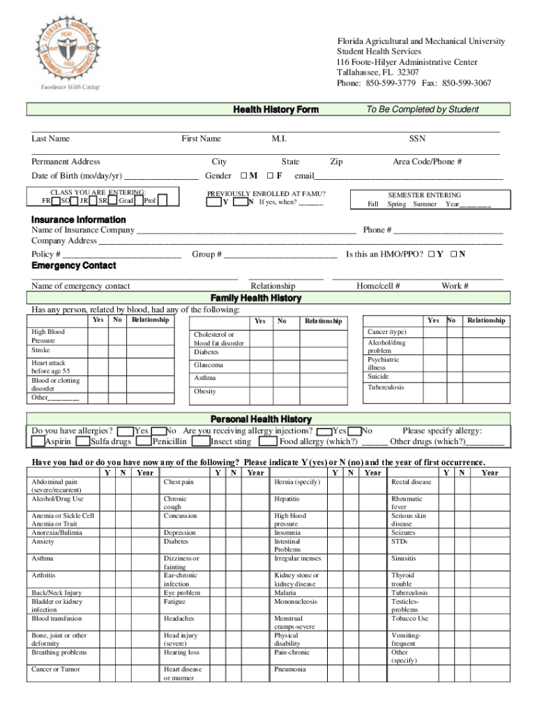  Famu Immunization Form 2007