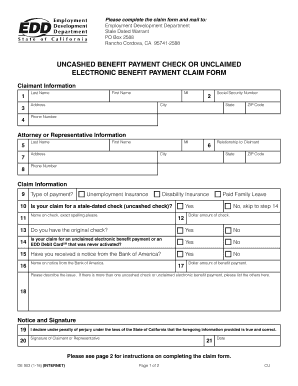 Edd Unclaimed Money  Form