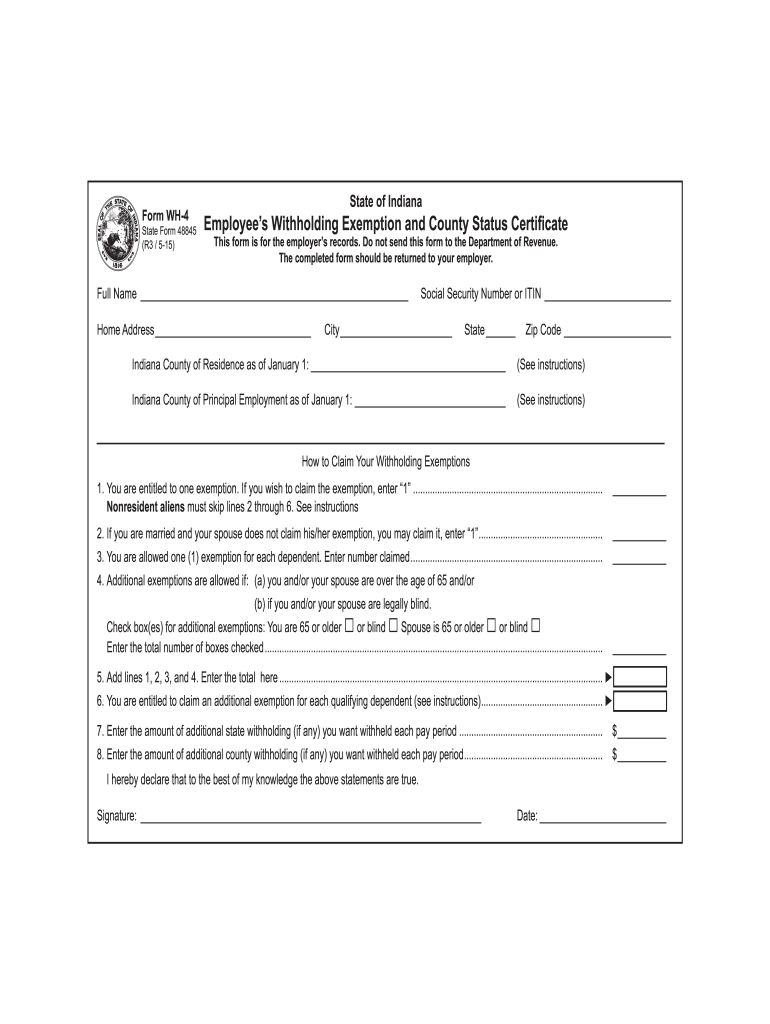  Indiana Wh4 Form 2015-2024
