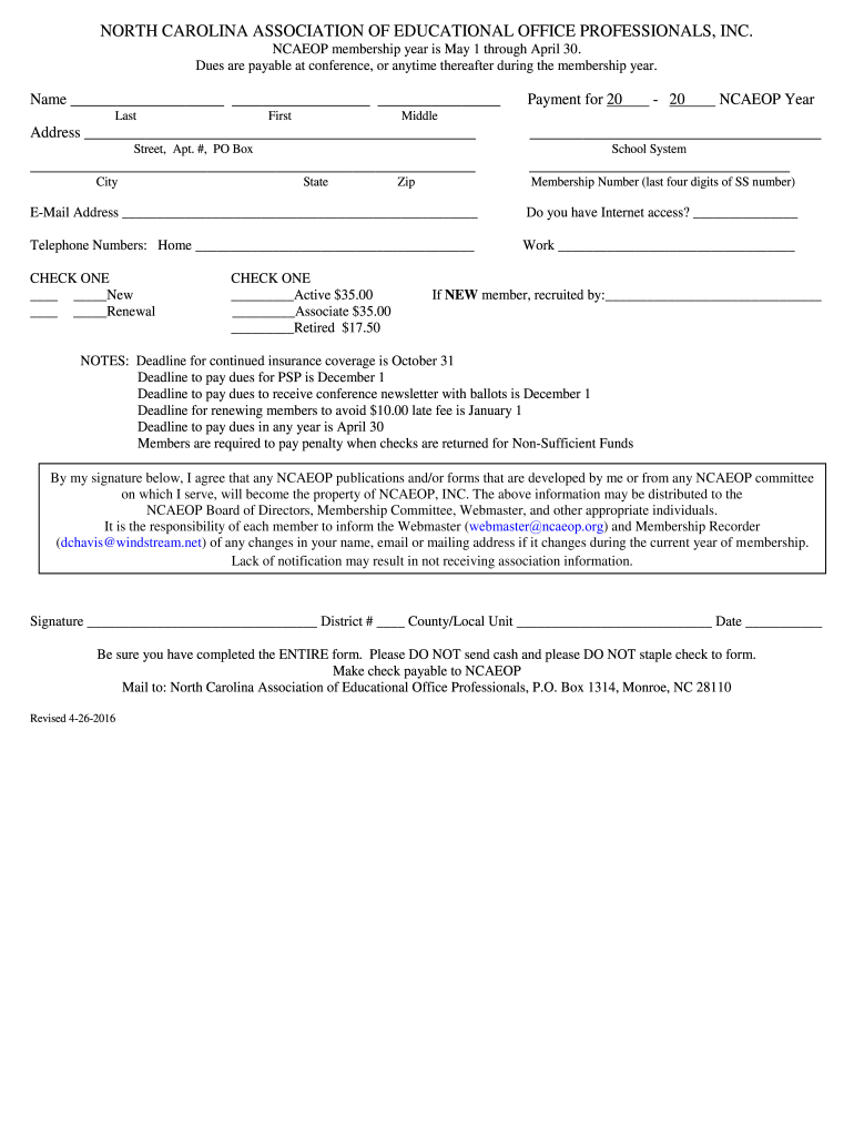  Ncaeop Membership  Form 2016