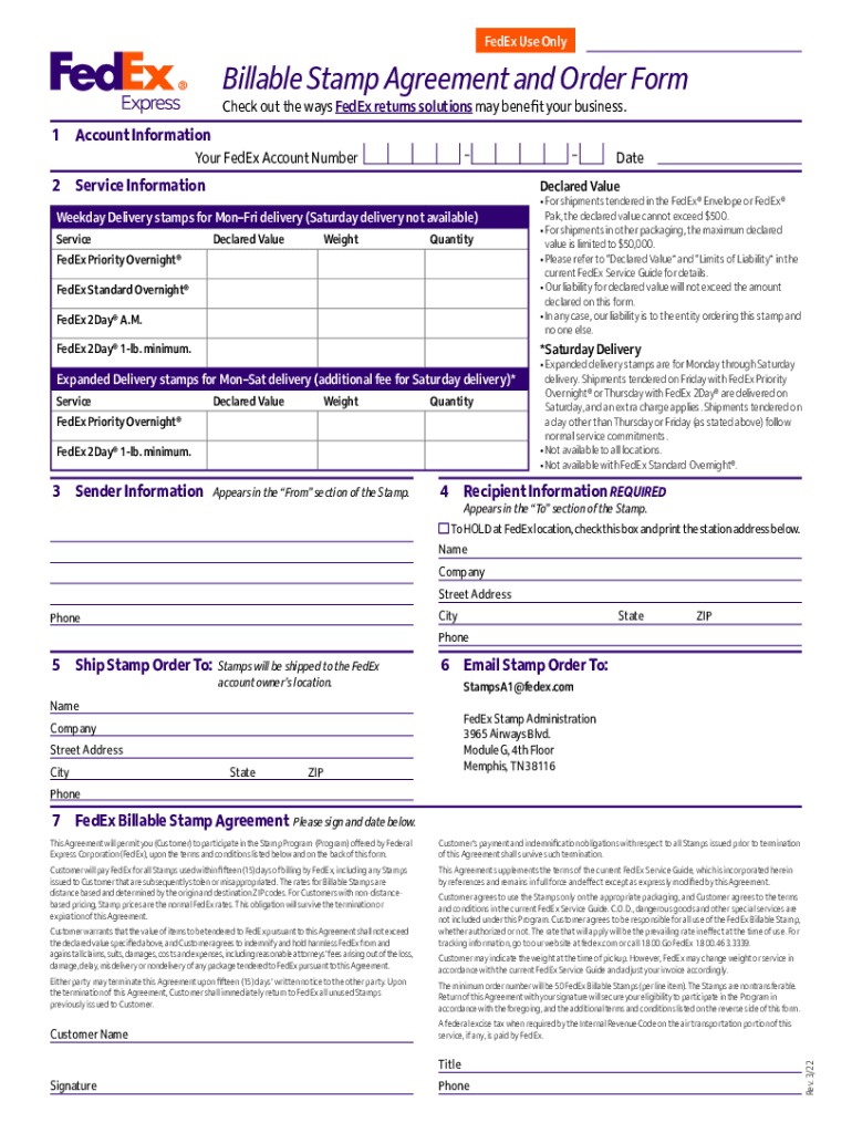  FedEx Billable Stamp Order Form 11 2022-2024