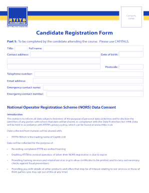  Candidate Registration Form RTITB RTITB 2014
