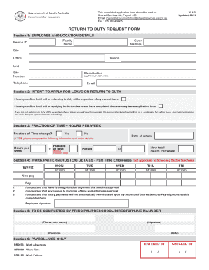 VL151 Return to Duty Request Form HR Form