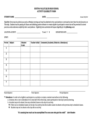  ACTIVITY ELIGIBILITY FORM 2014