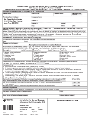 Sky Ridge Medical Center Medical Records  Form