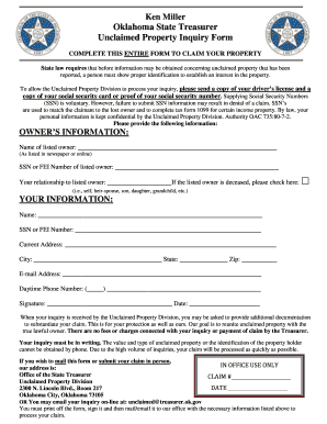 Oklahoma Unclaimed Property  Form