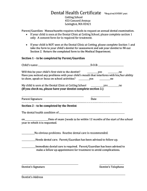 Dental Health Certificate PDF  Form