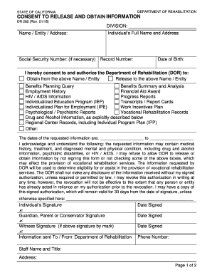 Dr260 Department of Rehabilitation  Form