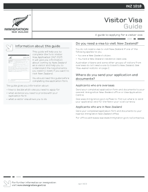 Get and Sign New Zealand Visitor Visa Form 1018 2013-2022