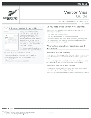  New Zealand Visitor Visa Form 1018 2013