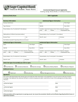 Get and Sign Personal Deposit Account Application Sage Capital Bank 2018-2022 Form