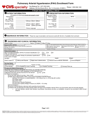 Pulmonary Arterial Hypertension PAH Enrollment Form