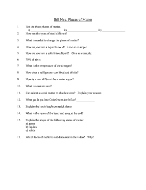 Bill Nye Phases of Matter Worksheet PDF  Form