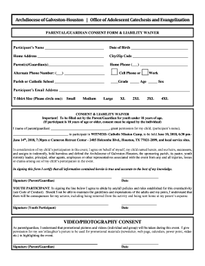 Permission Slip Liability Form Archdiocese of Galveston Houston