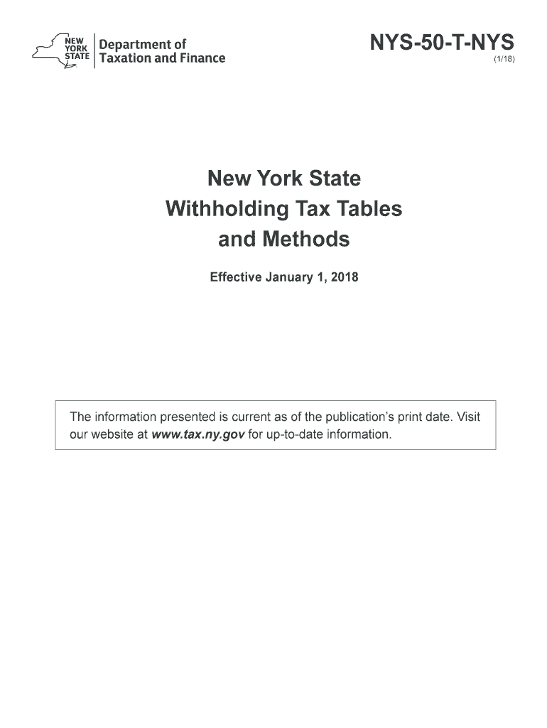  Publication NYS 50 T NYS, New York State Withholding Tax Tables 2018