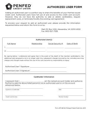 FORM 657 AUTHORIZED USER FORM Complete This Form to Add an Authorized User to You Credit Card Account