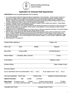 Application for Graduate Staff Appointment Memorial Sloan  Form