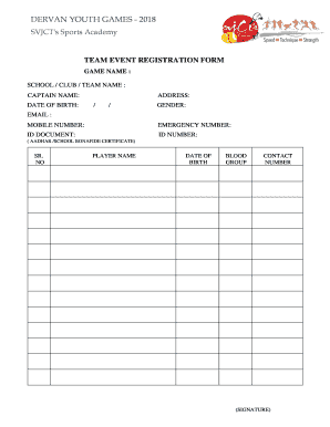 Dervan Youth Games  Form