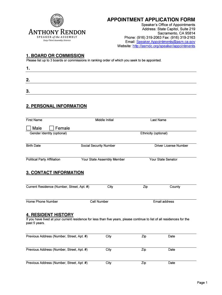 Speaker Appointments Official Website Speaker Anthony Rendon  Form