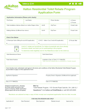 Halton Region Toilet Rebate  Form