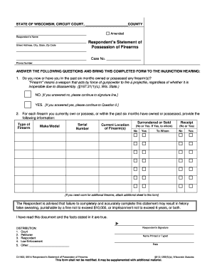  CV 800v Respondent's Statement of Possession of Firearms 2014