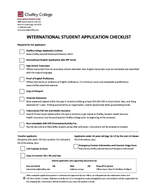 International Student Application Checklist Chaffey College  Form