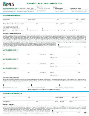  BUSINESS CREDIT CARD APPLICATION Bank of Utah 2017-2024