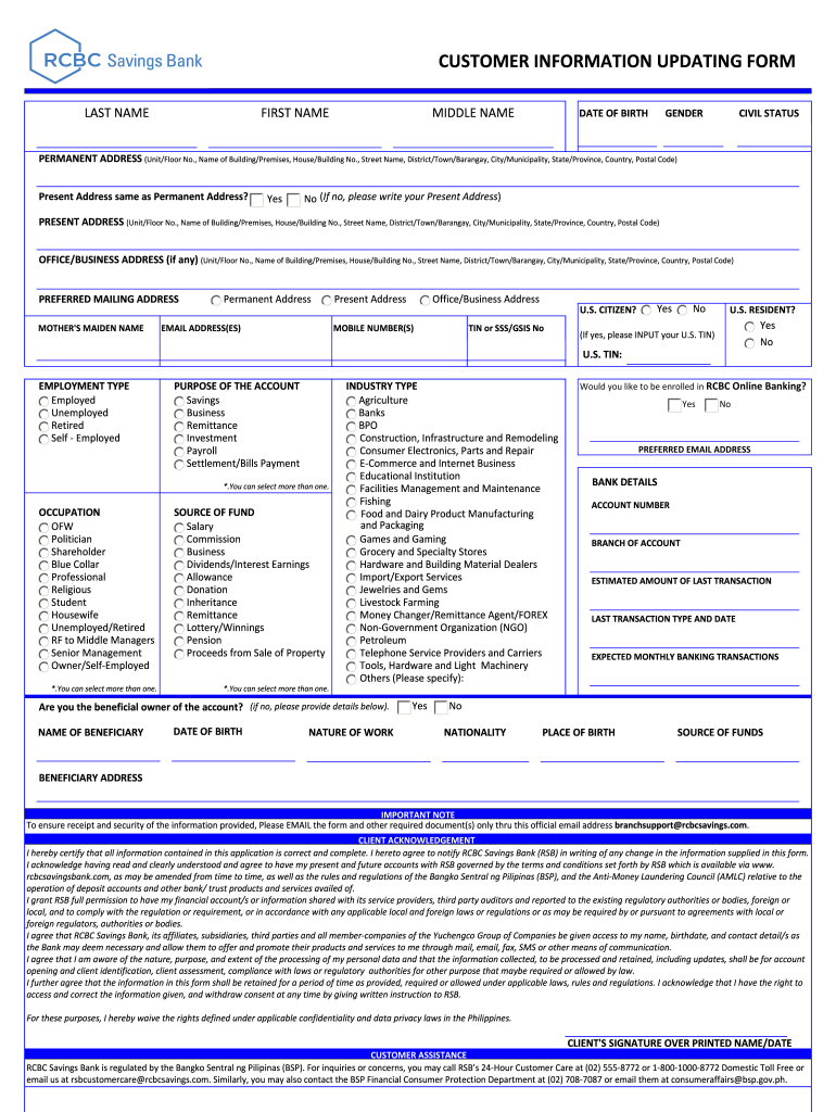 Rcbc Change Mobile Number  Form