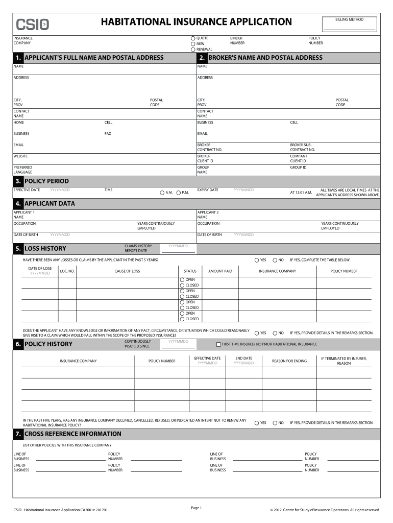 Csio Habitational Application  Form