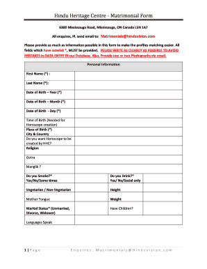 Hindu Heritage Matrimonial  Form